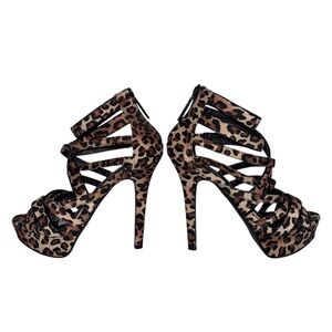 SHIEKH GAZE-114 5.5 HI HEEL COLOR CAMEL LEOPARD VELVET